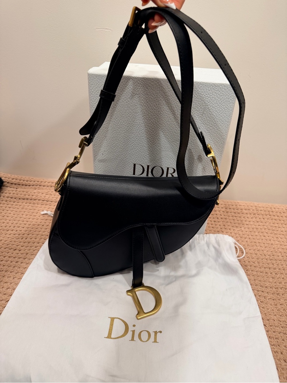 Dior Black Leather Saddle Bag with Gold 'D' Charm